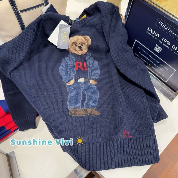 NWT Ralph Lauren Women's Bear Suit Crewneck Sweatshirt Navy small - Picture 3 of 6
